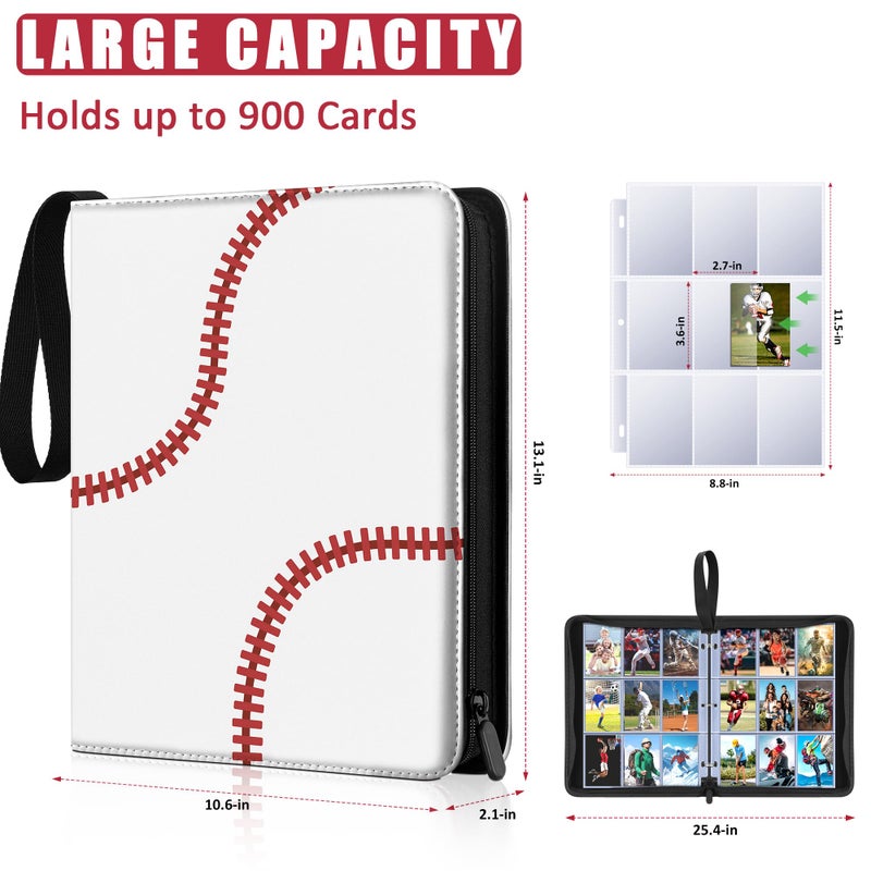 Kitoyz 900 Pockets Baseball Card Sleeves Binder for Trading Card, Baseball Card Sleeves Card Holder Album Protectors Set Fit for Football Cards,Sport Cards - Image 2